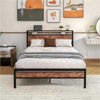 HOJINLINERO Full Size Bed Frame with Storage Headb