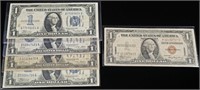 (1) $1 HAWAII NOTE, (4) $1 SILVER CERTS FUNNYBACKS