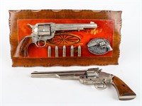 Lot Of 2 Old West Replica Pistols / Display Board