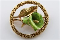 18k Yellow Gold and Enamel Lily Brooch