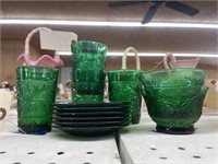 12 pcs-Tiara Chantilly Green Glasses Cups Plates