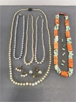 Faux Pearls & Coral Necklaces, etc