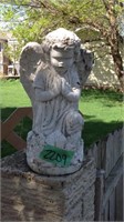 12" concrete garden angel on top of fence post