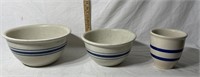 (2) Stoneware Mixing Bowls & Roseville Crock