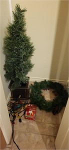 3.5ft pre-lit Christmas tree plus wreath and