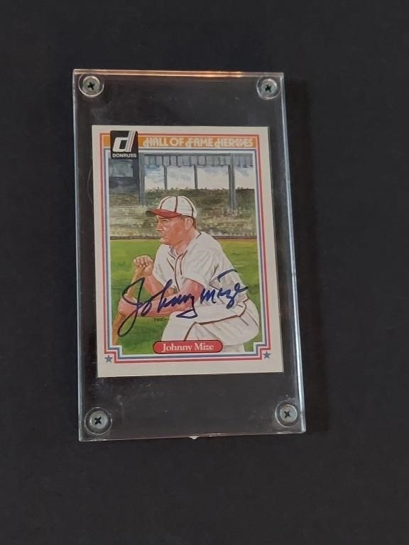 Autographed Johnny Mize Baseball Card in Hard