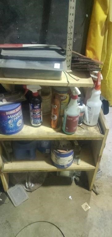Shelf lot of chemicals, and hardware