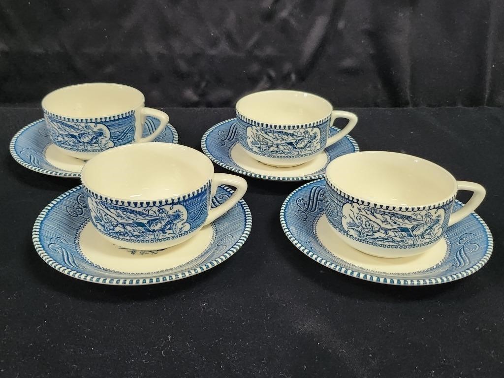 (4) ROYAL CHINA CURRIER & IVES CUPS & SAUCERS