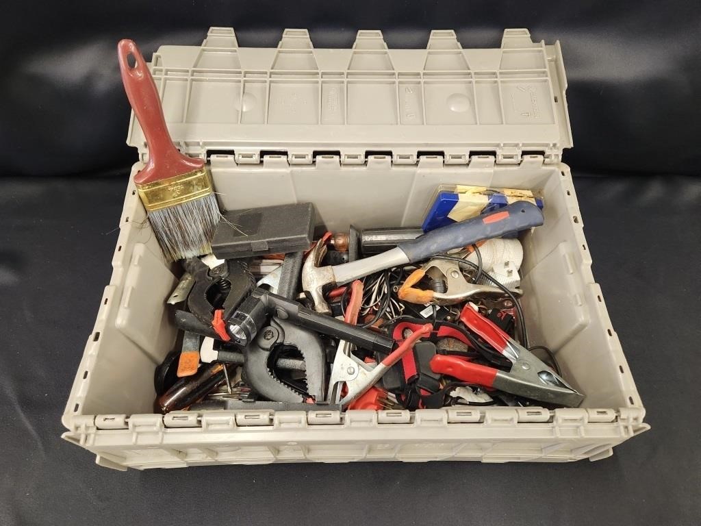 PLASTIC TOTE OF TOOLS