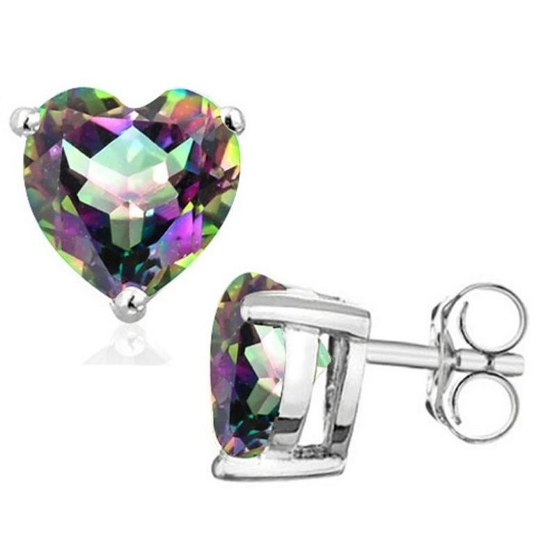 6MM Heart Cut Mystic Topaz 2CTW Stud Earrings in S