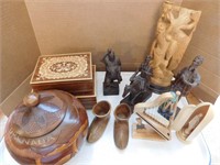 Lot-2 Wooden Music Boxes, Wooden Figurines,