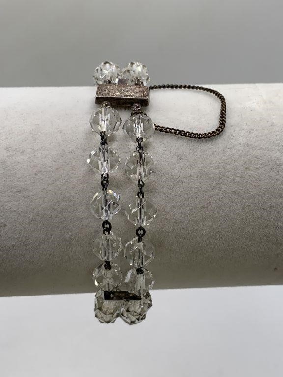 STERLING SILVER & CRYSTAL BEAD BRACELET