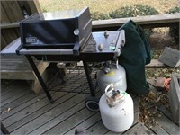 weber bbq grill, w/cover, extra tank, 1/2-3/4 full