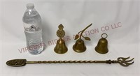 Vintage Brass Elpec Toasting Fork & Hand Bells