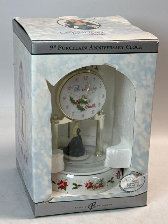 9” Porcelain Holiday Barbie Anniversary Clock