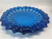 VTG MCM 10” Heavy Indian Glass Cobalt Aqua Blue
