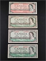 1954 Series Canadian Bank Notes, One $2 Bill &