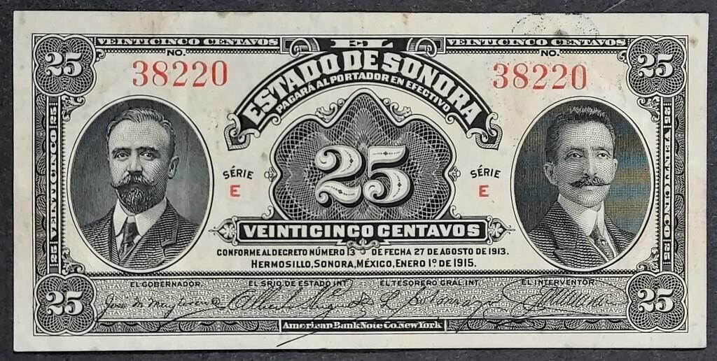 1915  Sonora Mexico Revolutionary  25 Centavos