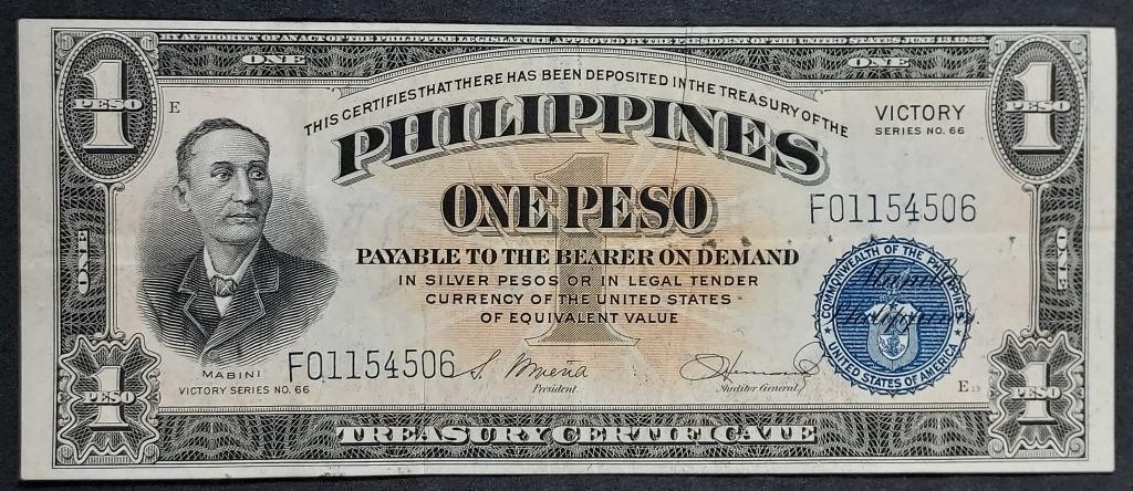 WWII  Victory Philippines  1 Peso  Short Snorter