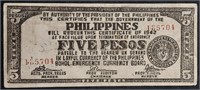 1942  WWII  Philippines 5 Peso  "Guerrilla Money"