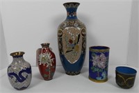 5pcs of Chinese cloisonne to include: 12” floral