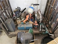 Contents of shelf, Chainsaw, Weedeater, etc.