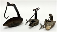 3 Antique Hand Forged Iron Hanging Oil Lamps