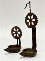 Antique Hand Forged Iron Betty Lamps