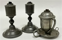 Antique Pewter Whale Oil Lamps - 1 Wall Gimbal