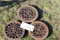3 EARLY CAST FLOOR GRATES