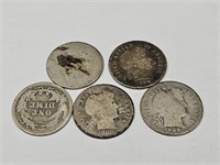 5- 1900 Silver Barber Dimes