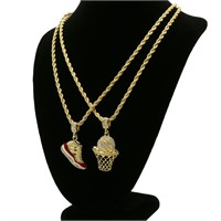 Iced Cubic-Zirconia Basketball & Shoes Pendant