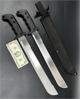 2 Machete Knives - Clean, One Sheath