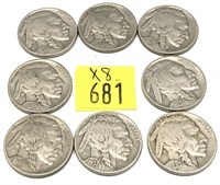 x8-Buffalo nickels, mixed dates -x8 nickels -