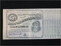 State of Louisiana $5 Bond w/7 Tabs