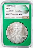 Coin 2002 Silver Eagle $1 Coin NGC MS69