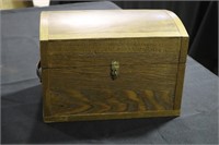 Oak dome top cloth lined miniature trunk