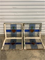 SET 4 MATCHING LEADED GLASS WINDOWS IN IRON FRAMES