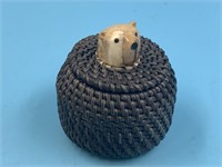 Tiny Carl Hank baleen basket with fossilized ivory