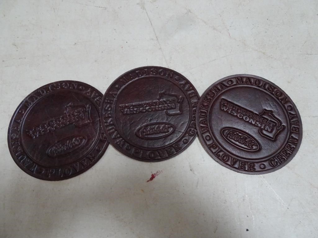 Lot of 3 Peterbilt WI Leather Drink Coasters