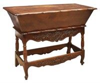 FRENCH PROVINCIAL CARVED WALNUT DOUGH BIN ON STAND