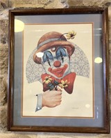 Framed Tom Wood Clown 17" x 21"