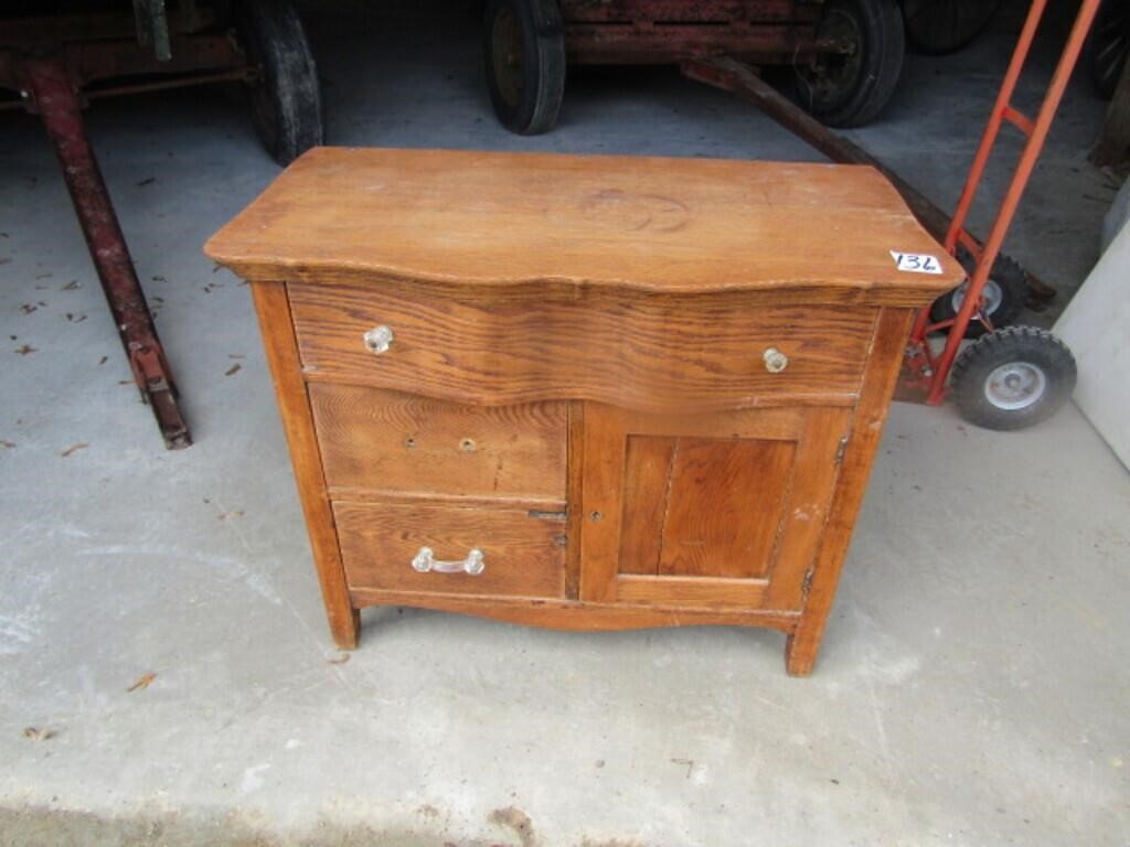 OAK BOW FRONT WASH STAND- MISSING A COUPLE