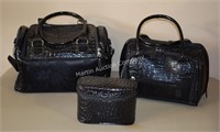 (C) Lot of 3 Black "Alligator" Skin Travel Bags