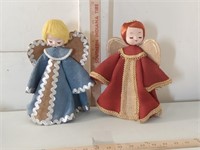 2 vtg Blonde + Red Head angel figure Toppers