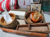 COLL OF WOOD NUT TRAYS, BASKETS, MISC