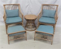 5 pc Wicker Set Chairs, Foot Stools, Table