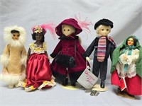 Lot of 5 collectible dolls soft plastic and wood