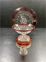 Cranberry Flash King's Crown Glassware