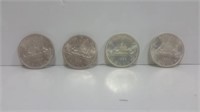 4 Pcs All 1966 Cdn Silver Dollars